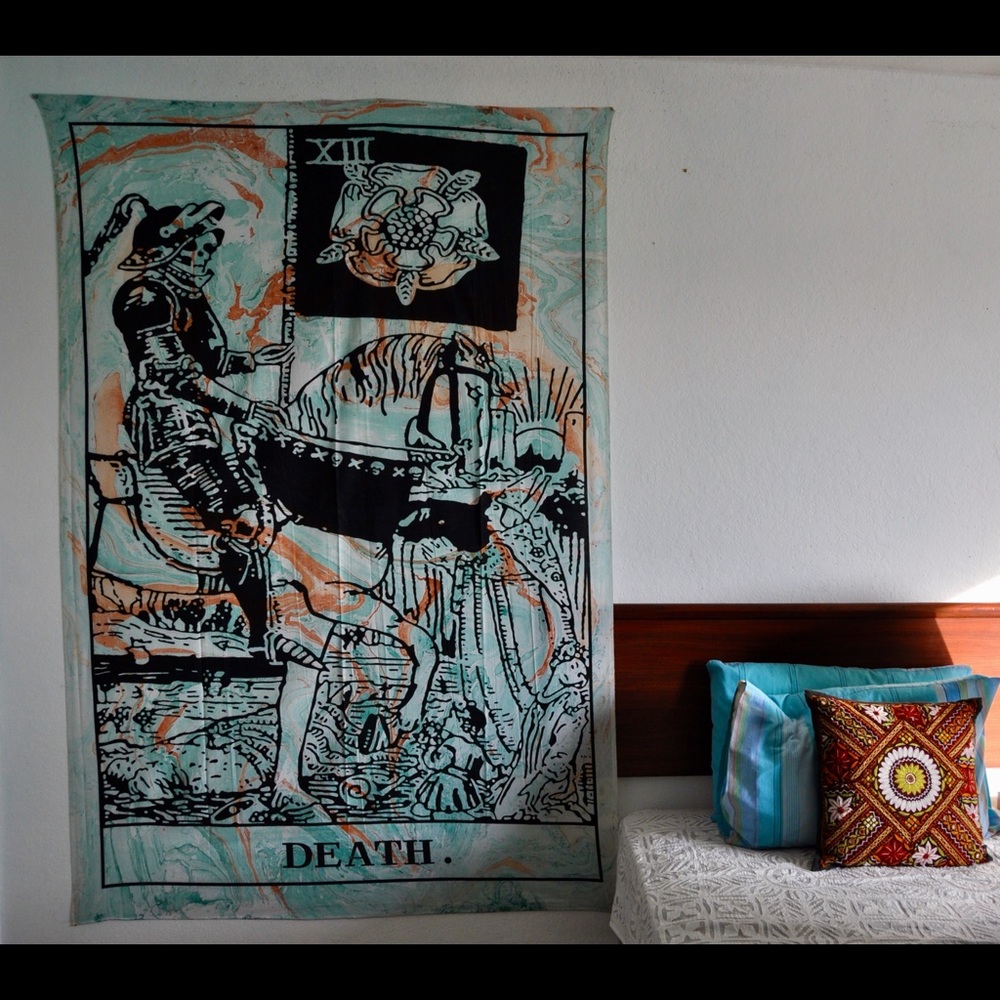 The Death tarot card tapestry in marble colors